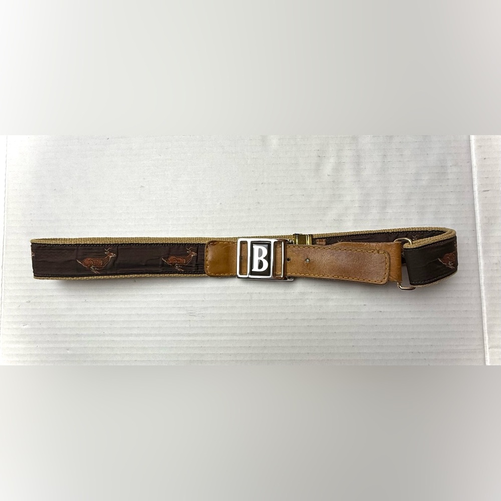 Vintage Leather And Fabric Belt Deer Men’s‎ 44.5” Hunting Woodland Buck Buckle